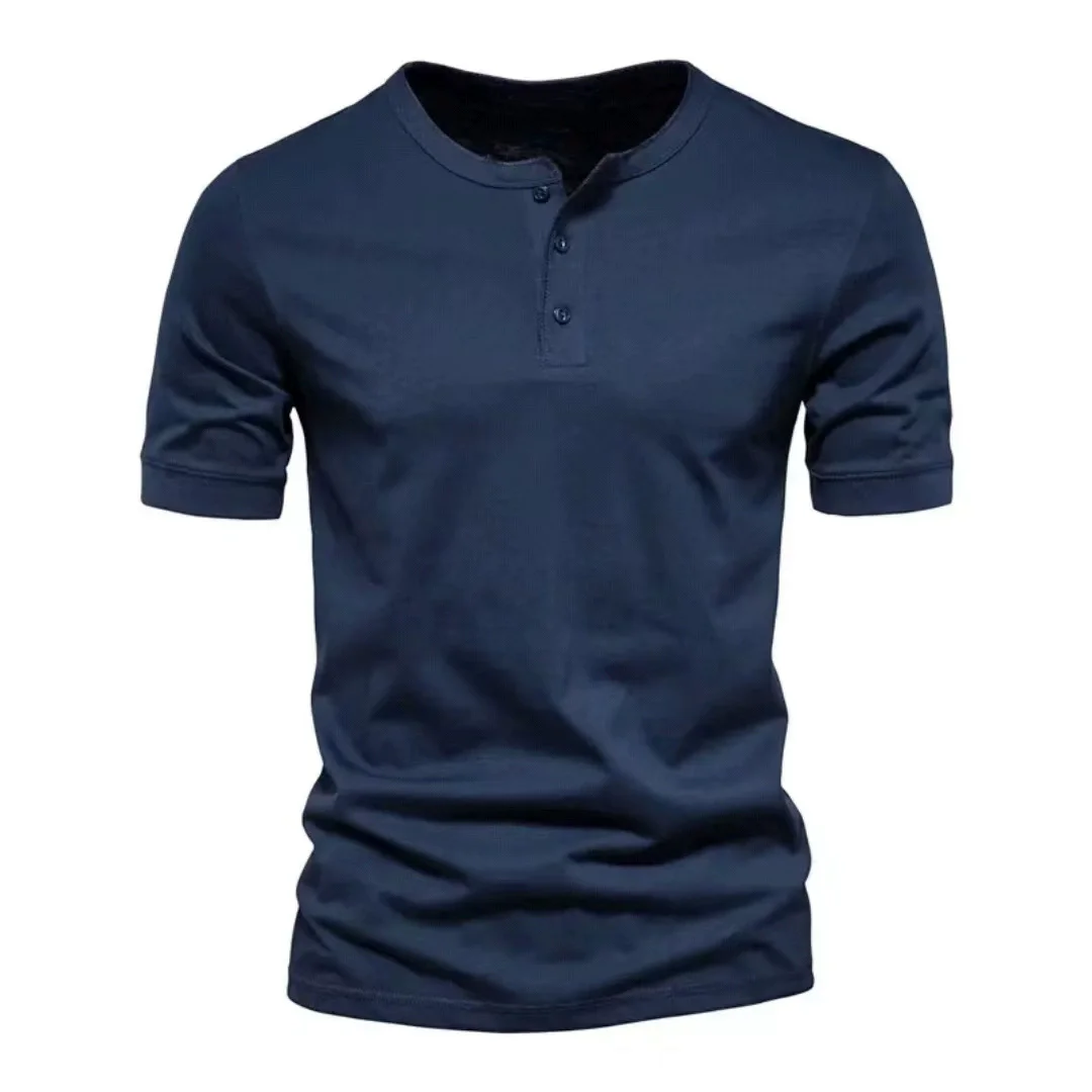 Męska koszulka na lato 2026 z dekoltem typu Henry, modny design, dopasowany krój, jednolita, męska bluzka, T-shirt z krótkim rękawem, wkładana przez głowę, sportowa, codzienna koszulka męska.