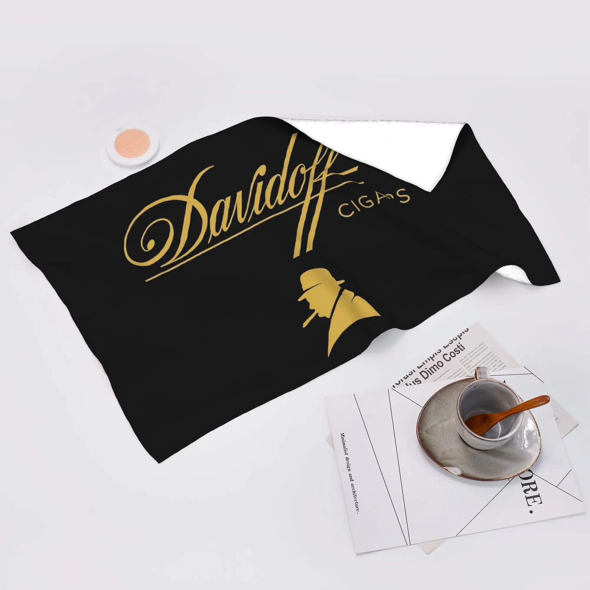 Toalla de Rostro Suave Negra Personalizada Davidoff Cigars, Toallas de Algodón de Secado Rápido para Piscina y Baño, Transpirables