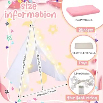 件裝兒童印第安帳篷,配有輕薄毯子和托盤,天然棉質幼兒遊戲帳篷,可水洗兒童過夜帳篷 10 最佳銷售 兒童帳篷 - №9