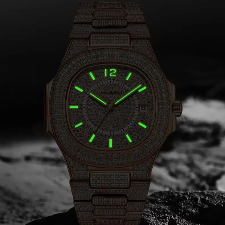 هانبورو ساعة أوتوماتيكية للرجال 38 مللي متر ساعة يد ميكانيكية مربعة مضيئة 50 متر مقاومة للماء ميوتا 8215 حافظة كريستال كاملة #4