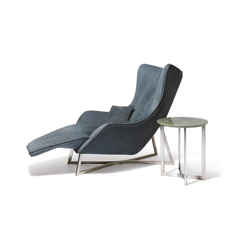 Modern Italian luxury convertible lounge chair leather sofa stainless steel base for hotel apartment living room bedroom