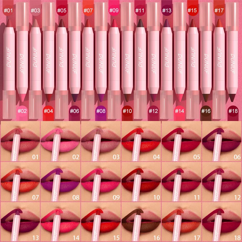 Lápis de batom matte impermeável, 18 cores, vermelho sexy, matte, contorno matiz batom, duradouro antiaderente copo, caneta lipliner, lábio maquiagem cosméticos