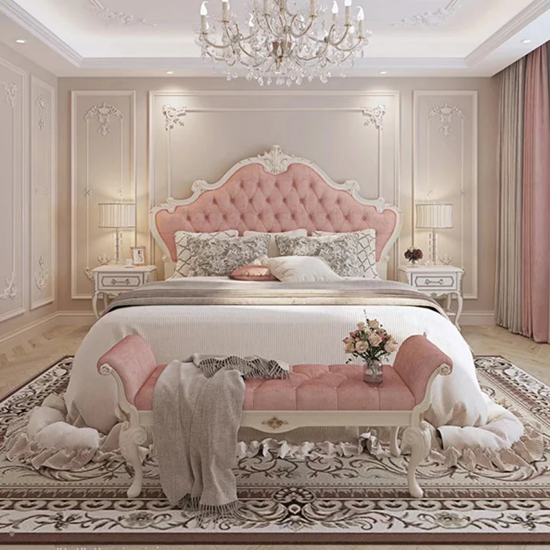 

French light luxury solid wood bedroom carved double bed European classical court style 1.8 meters, high-end villa princess bed