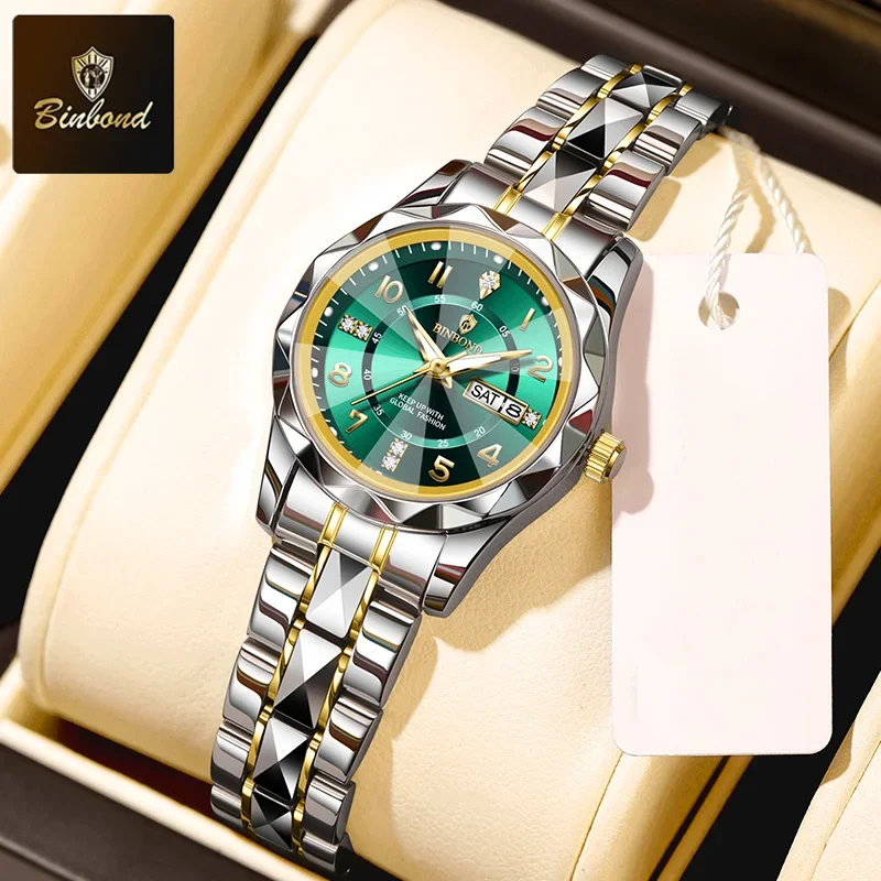 

BINBOND лучший бренд, модные деловые женские кварцевые часы, водонепроницаемые светящиеся часы с датой недели, спортивные женские наручные часы, новинка B6632