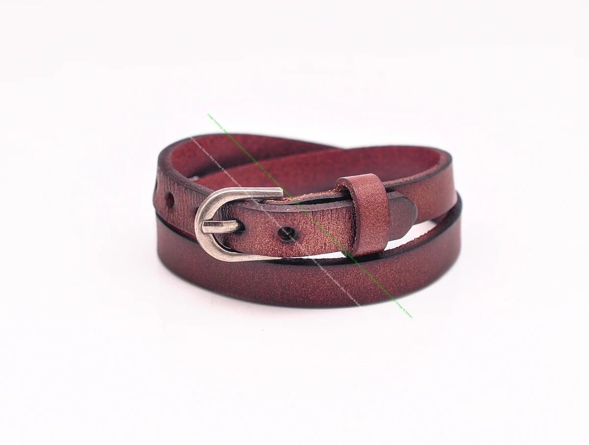 G564 Dark Brown Biker Western Quality Double Wrap Cowhide Genuine Leather Bracelet Cuff  Wristband Friendship Gift