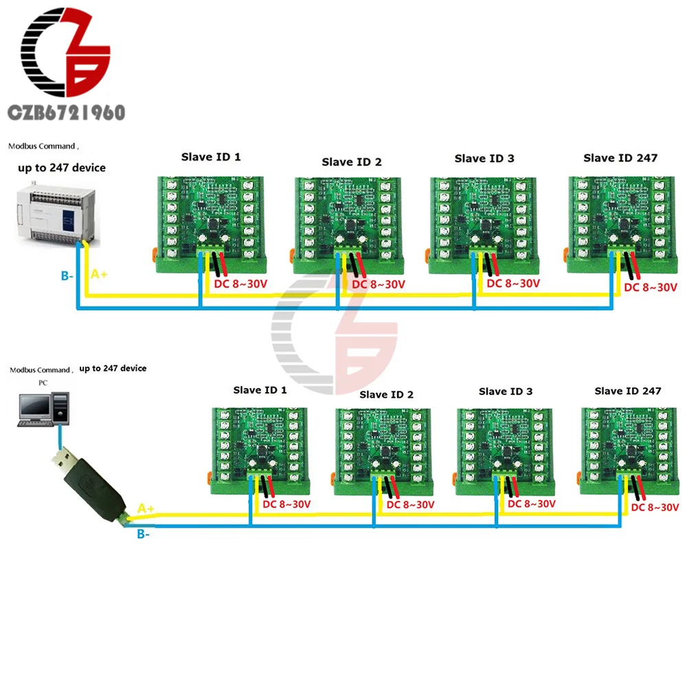 8ch DC 8-30V PT100 RTD RS485 Temperature Sensor Module Modbus RTU Platinum Thermal Resistance Collector -40~500C Thermostat