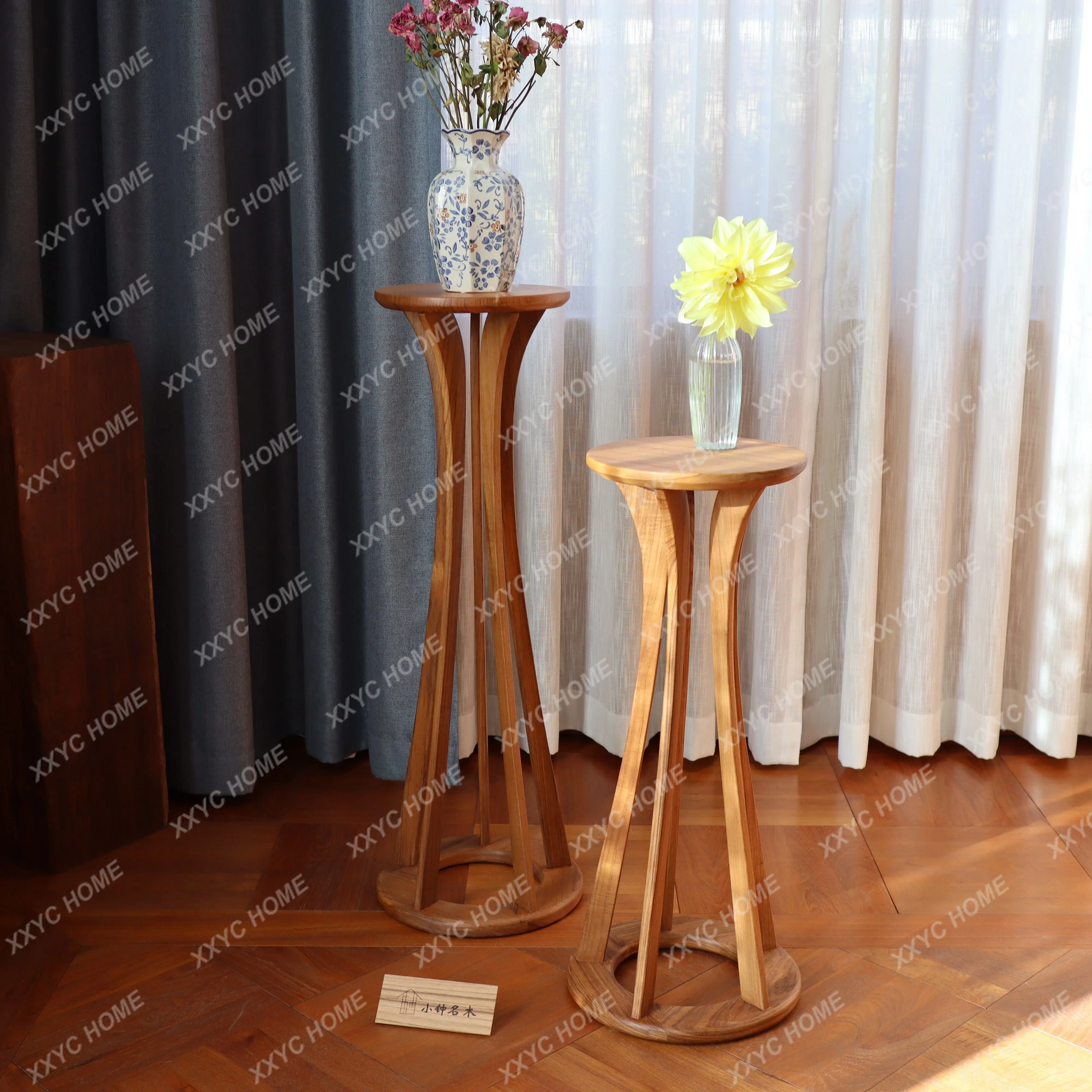 

Flower Stand Floor-standing Teak Solid Wood Rack Balcony Green Plant Household Flower Table Round Simple