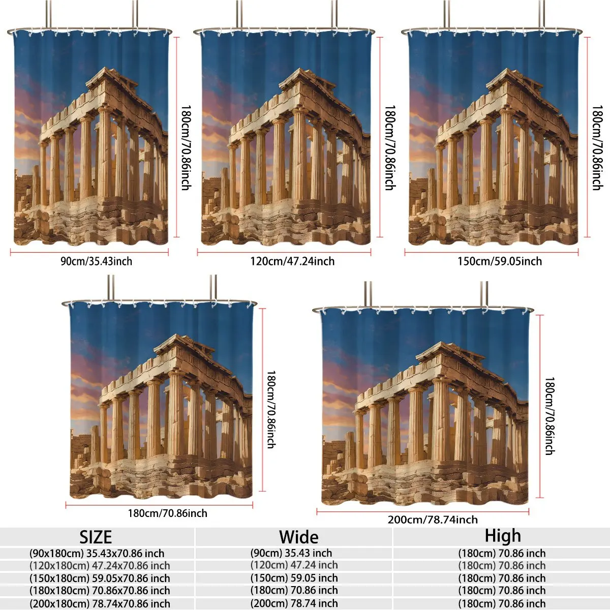 Vintage Classical Greece Acropolis Parthenon Temple Ruins Dusk Cloudy Sky Landscape Bath curtain, Cozy Soft Warm Throw