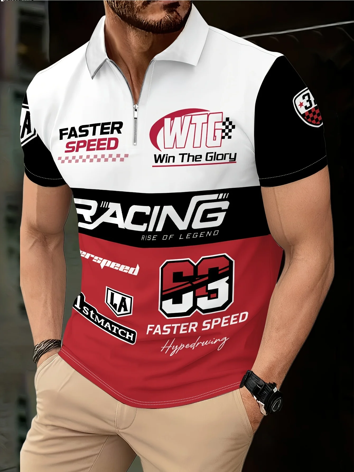 2026 new hot selling men's round neck POLO fashion racing element printed letter pattern casual wear breathable  outdoor top