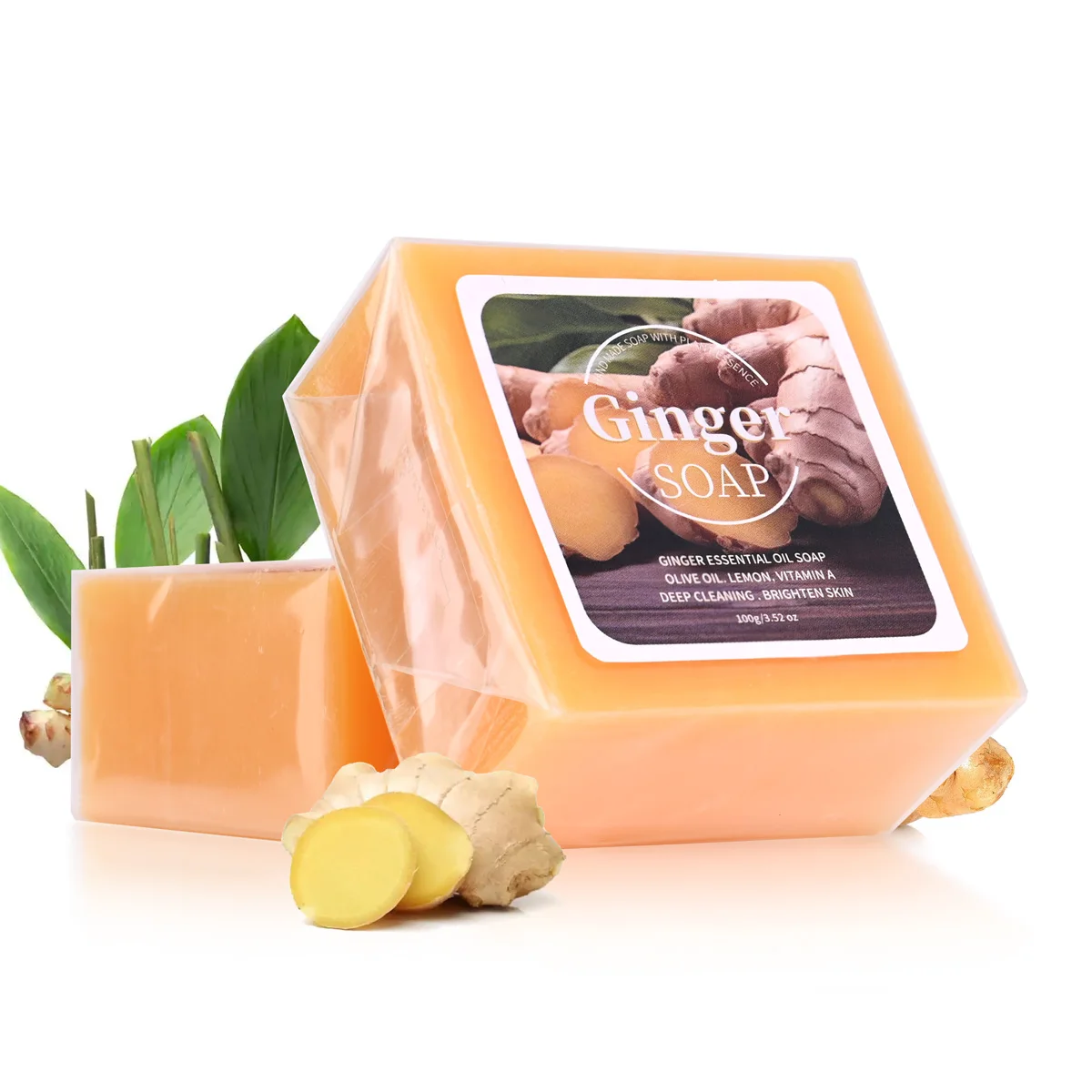 B+100G Ginger Essential Oil Soap Plant Extract Deep Cleansing Acne Removing Firming Moisturizing Handmade Soap