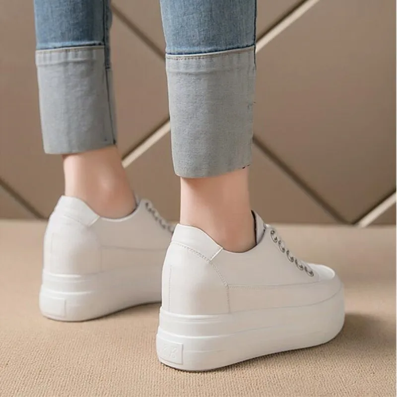 Women\'s Sneakers 2022 New Casual Shoes Woman Autumn Comfortable Breathable White Shoe 8CM Heels Height Increasing Platform Femme