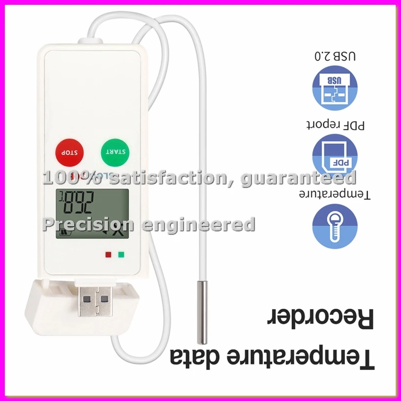 LCD Display USB Temp Data Logger 65000 Sets Datalogger PDF Report -30-70℃ Temperature Recorder for Food Medicines-ABFB