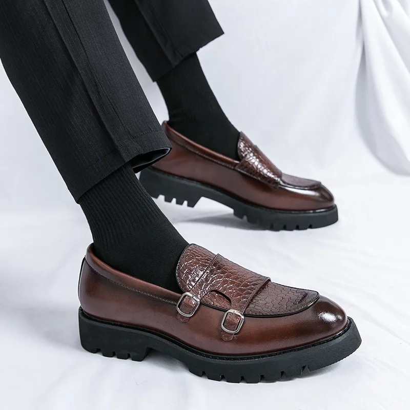 Business Thick Sole Height Increase Men Loafers Summer Outdoor Commuting Leather Casual Shoes for Men's Lightweight Ventilation