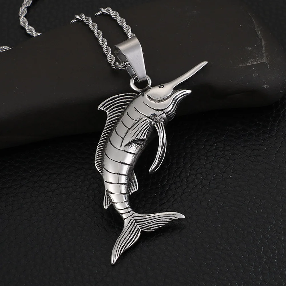 Punk Hip Hop Tuna Shape Men's Pendant Stainless Steel Biker Animal Necklace Pendant Fashion Jewelry Gift Wholesale