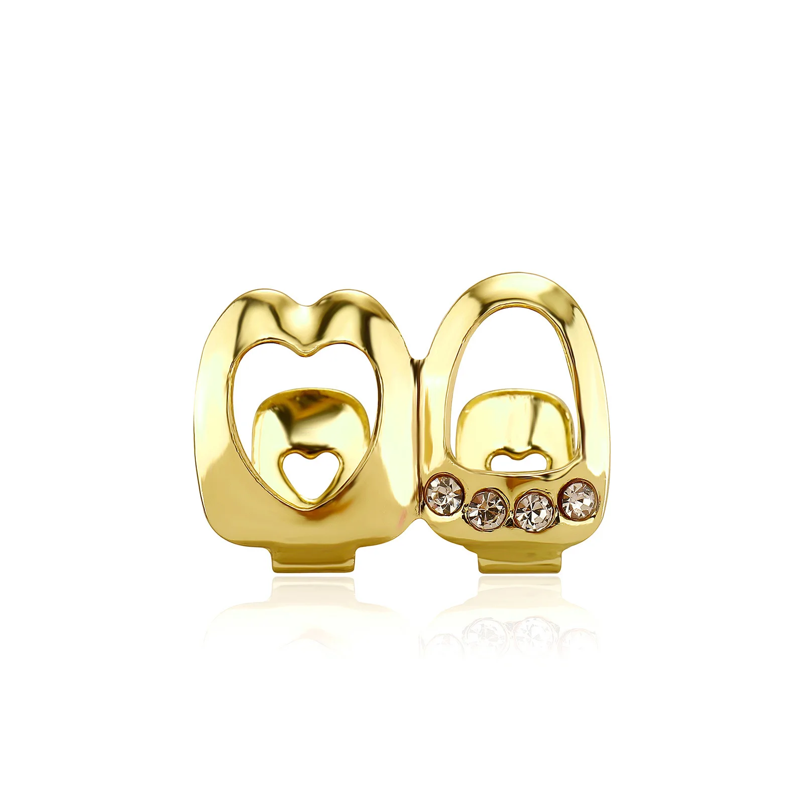 Double Tooth Grillz Hollow Heart Plain Colorful CZ Diamond Gold Silver Hip Hop Rapper Grills Streetwear Party Wholesale Jewelry