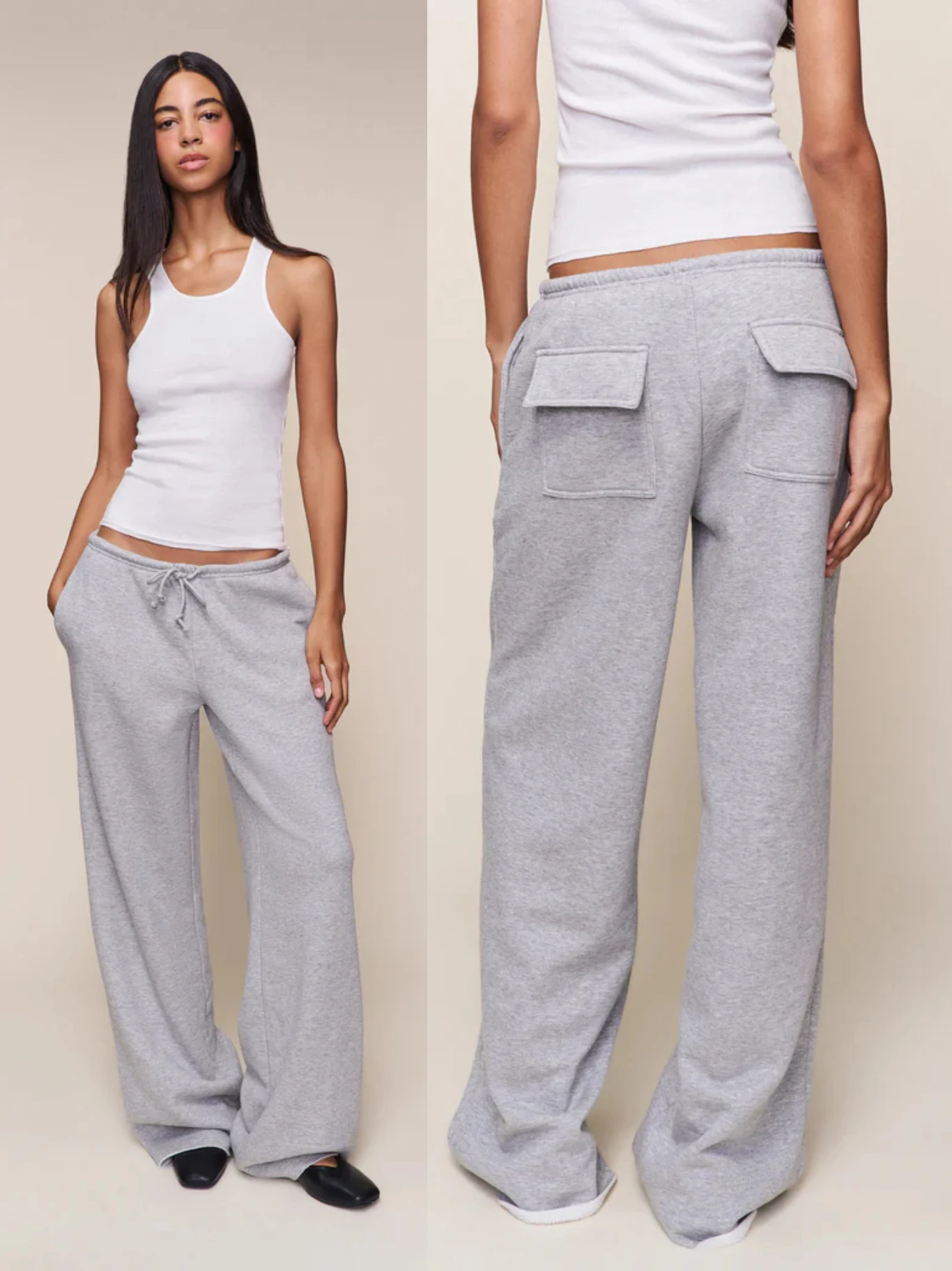 

Guizi Gray Autumn and Winter Long Wide-Leg Sweatpants, Elastic Waist Floor-Length Casual Pants, Pure Cotton Brushed Lining, Double Pocket Design, Warm Sports Pants