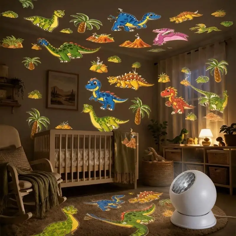 360°Rotating Dinosaur Themed Projection Lamp Night Light Bedroom Living Room Birthday Party Gift