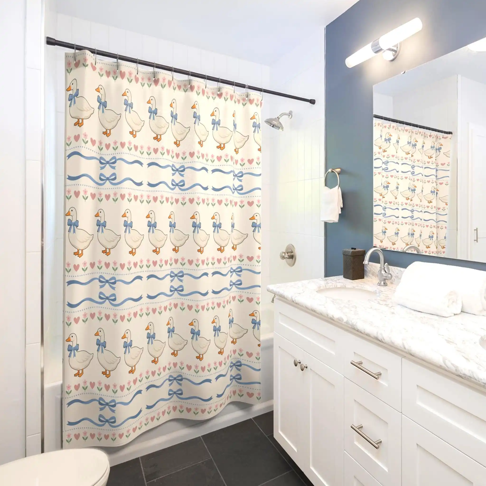 Cute Blue Bird Pattern Shower Curtain Bathroom Decor Novelty Linens for Modern Home Bathroom Shower Curtain