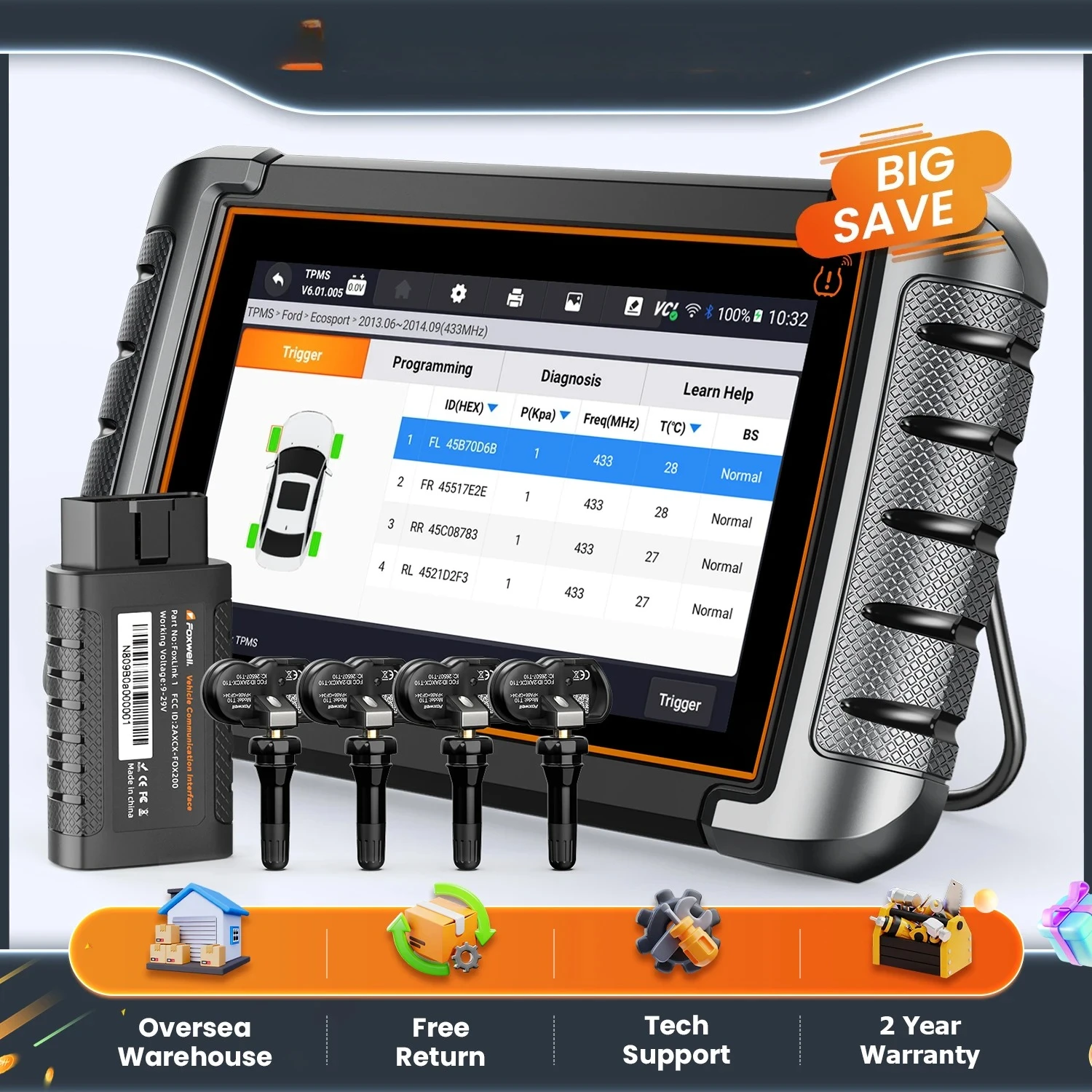FOXWELL NT809TS TPMS Programming Tool All Systems Diagnostic Bi-Directional Control 30+ Reset OBD2 Bluetooth Automotive Scanner