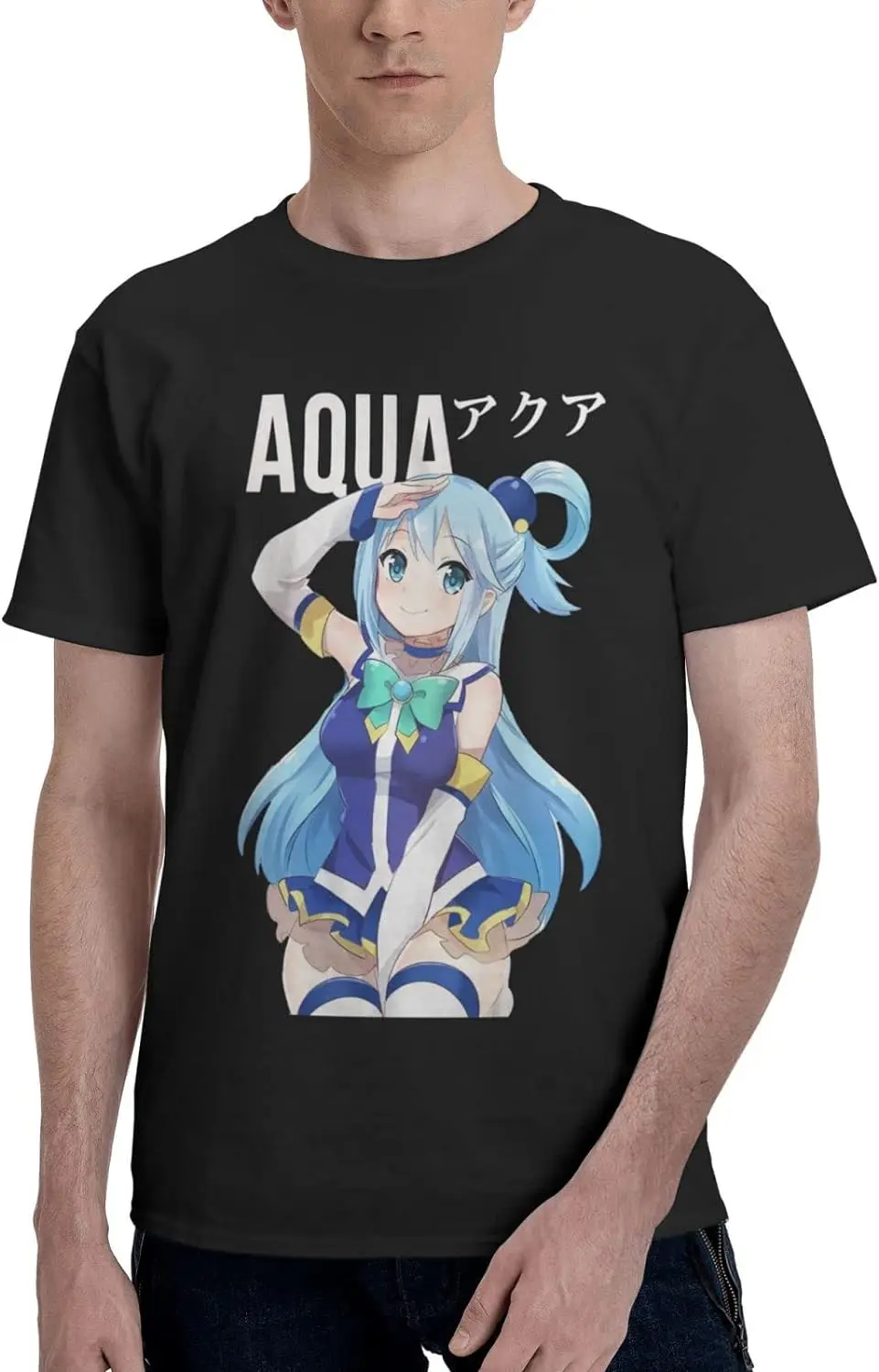 Anime Konosuba Aqua T Shirt Man's Summer Cotton Crew Neck Fashion Tee Cool Casual Tops