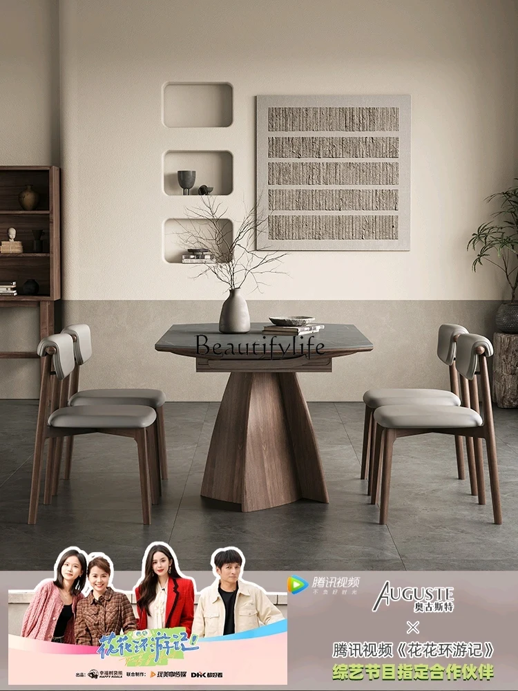 Retractable Small Apartment Square and round Dual-Use Multifunctional Rotating Dining Table