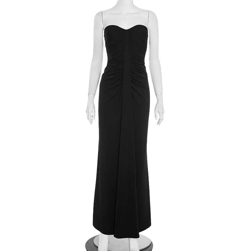 STIJLVOLLE DAME Party Maxi Jurk 2023 Herfst Vrouwen Strapless Backless Bodycon Gedrapeerde Sexy Club Lange Solid Vestidos De Festa