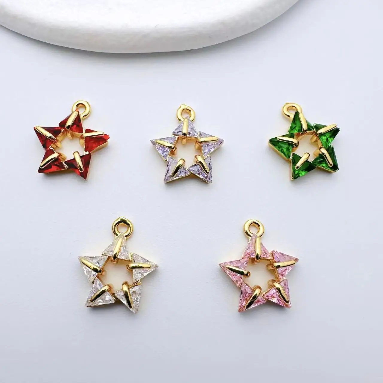 20pcs/ Bag New copper gold-plated micro inlaid zircon pentagram pendant DIY jewelry making accessories