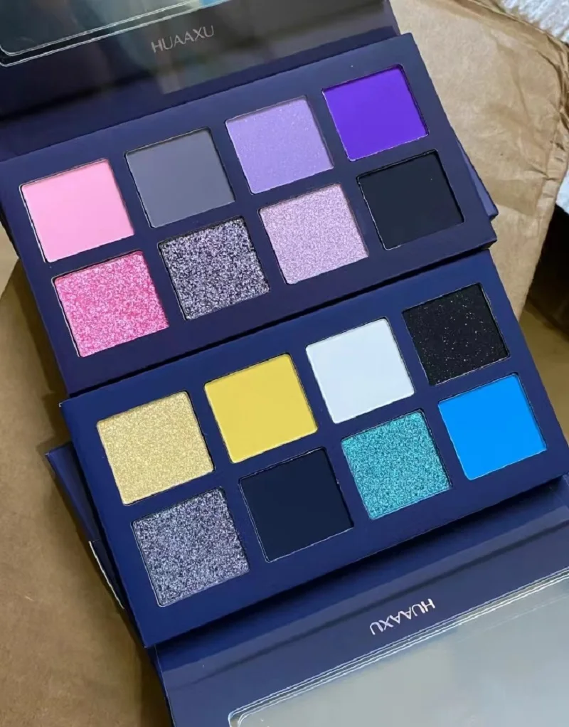 HUAAXU 8 色アイシャドウトレイパールマットアイメイクアップパープルブルーブラックアイシャドウ
