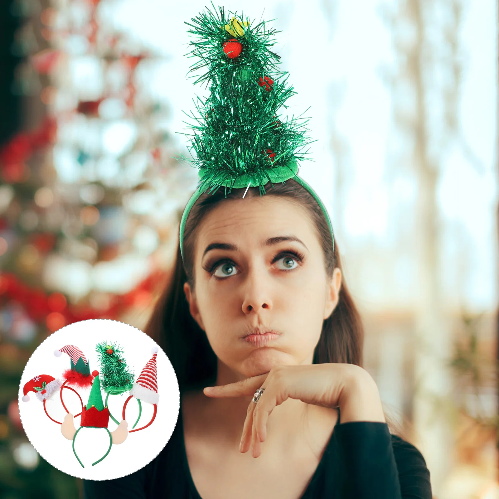 5 Pcs Christmas Headband Party Headdress Xmas Hat Hair Decors Santa Hairbands Trees Prop Style Hoops