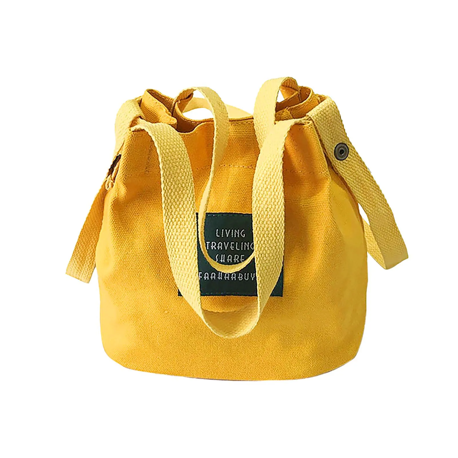 Simple Canvas Bucket Handbags Women's Crossbody Shoulder Bag Casual Fashion Korean Style Handbag Round Shape Polyester Lining
