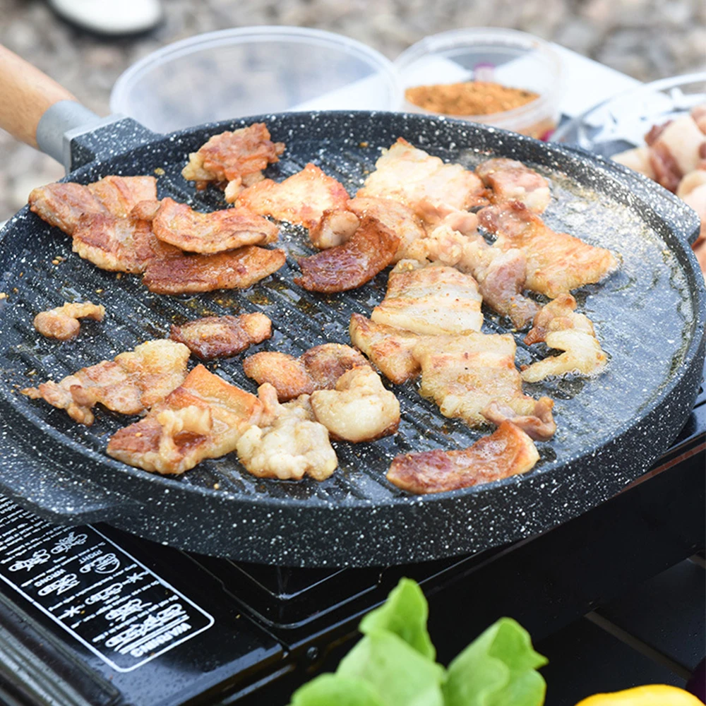 Giyoca 1 قطعة صينية خبز مزدوجة الجوانب غير عصا عموم مستدير تيبانياكي بيتزا حجر الأرز عموم أداة الشواء المنزلية تجهيزات المطابخ المطبخ #3