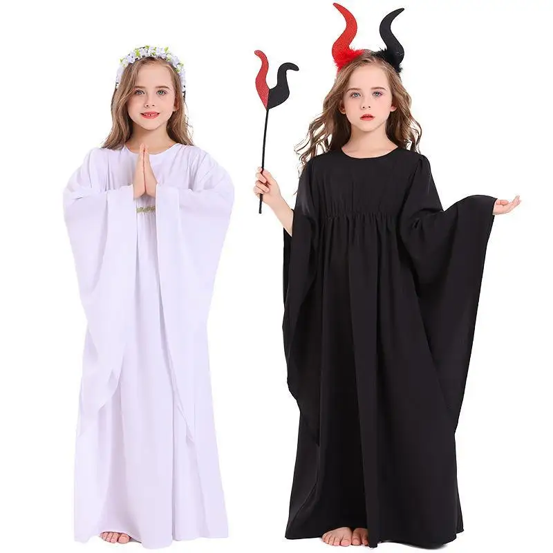 

White Devil Role-playing Dress Girl's Costume Stage Performance Halloween Cross-border Children's Dress-Up Party Gown