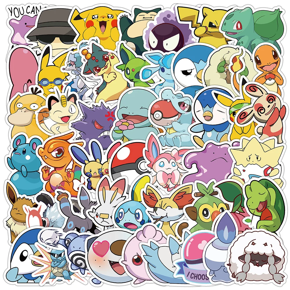 50pcs Kawaii Pokemon Stickers Pikachu Graffiti Decals Skateboard Laptop Kids Waterproof Stiker Anime Stickers Kids Toys Gifts