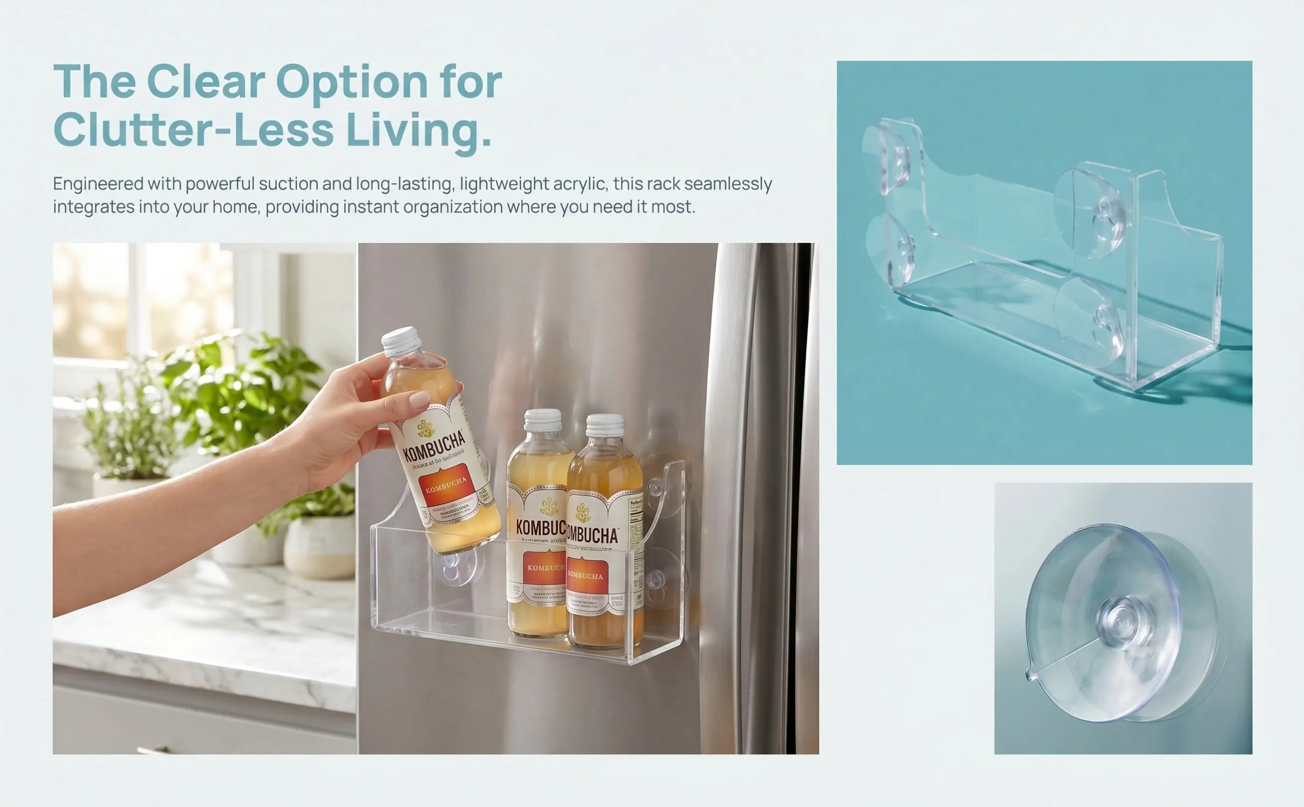 Suction Cup Fridge Organizer Spice Rack Storage Shelf Refrigerator Kitchen Bottle Holder Strong Suction Sucker Spice Rack
