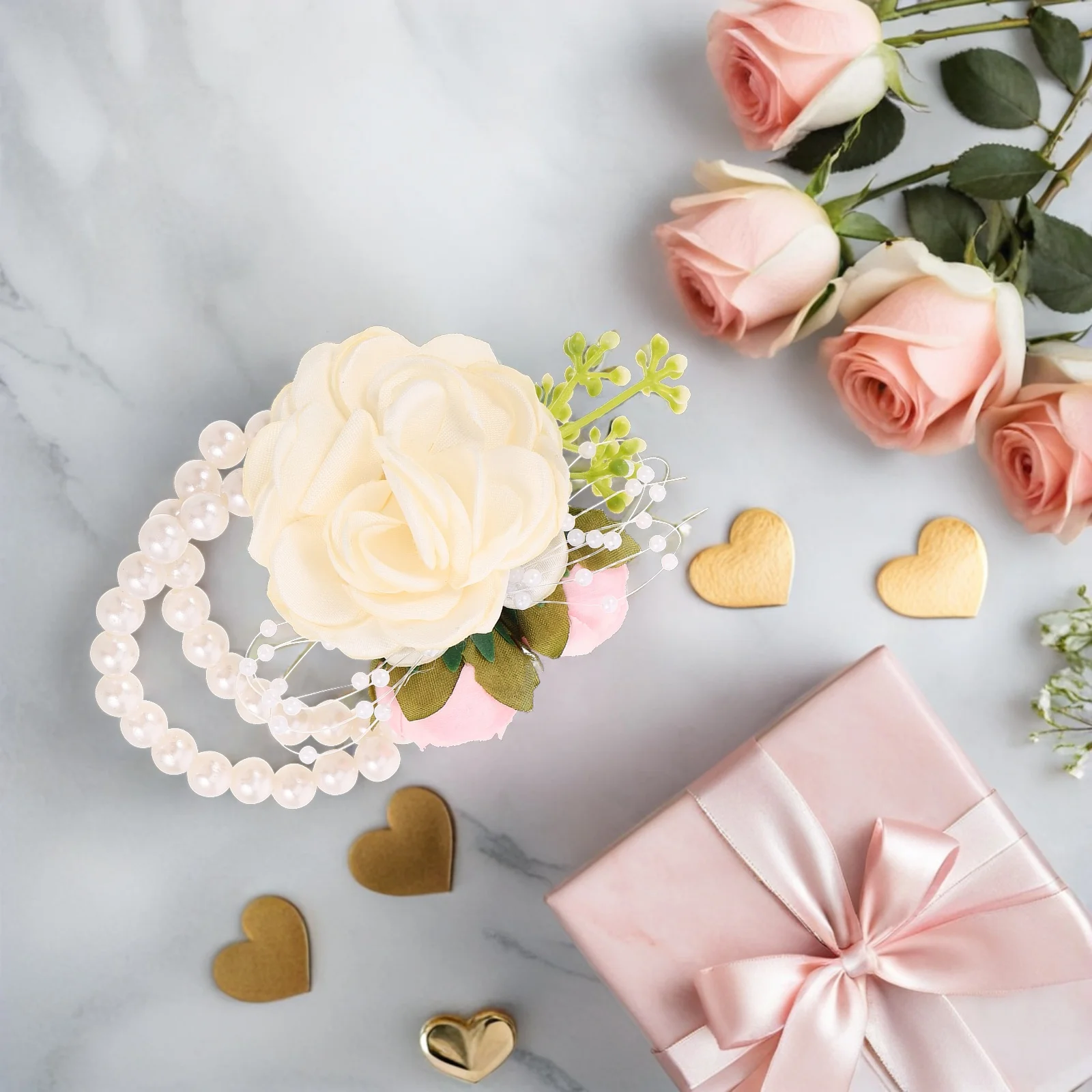 

Elegant Wedding Wrist Corsages for Bridesmaid Artificial Rose Flowers Pearl Accents Lightweight Comfortable Bridal Accessories