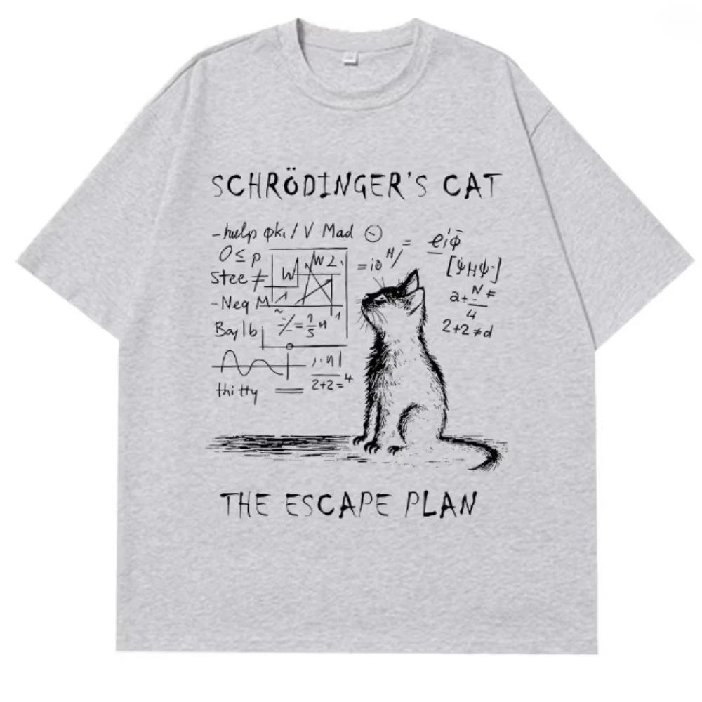 Schr Ö Dinger Cat Physics Quantum Creative Printing Summer Short Sleeved Cotton T-shirt 2026 Summer Men's Women's Streetwear