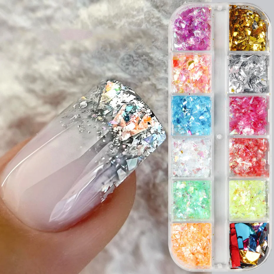 Y2K Sparkly Irregular Nail Glitter Flakes Aurora Crystal Sequins Flakes 3D Mermaid Paillette Nail Art DIY Manicure Decoration