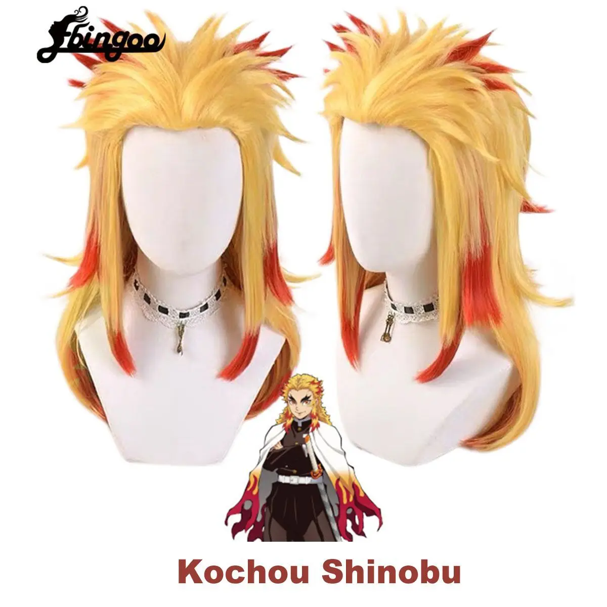 

Ebingoo Demon Slayer Rengoku Kyoujurou Cosplay Wig Ombre Blonde Synthetic Wig Heat Resistant Pontail Hair Wigs for Costume Party