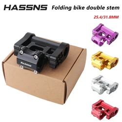 HASSNS Bicycle Handlebar Stem Double Folding Bike Table Bmx Bridge Handle Bar Short Power Cycling Rod Adjustable Riser 25.4 31.8
