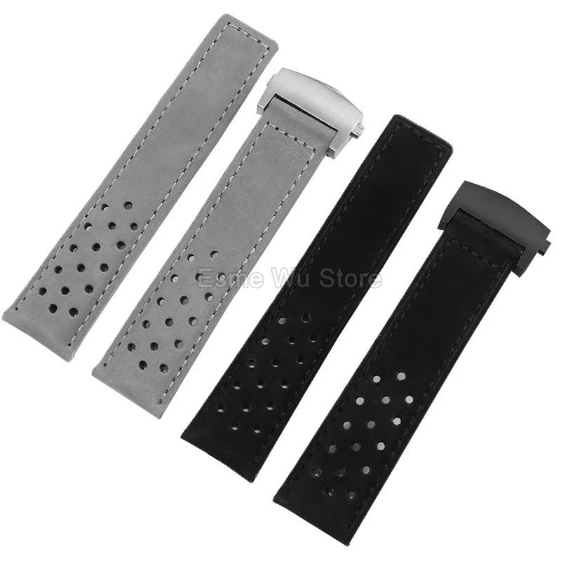 Pulseira de relógio de couro genuíno para tag heuer carrera 6 herança fosco fivela dobrável à prova dwaterproof água confortável pulseira 20mm