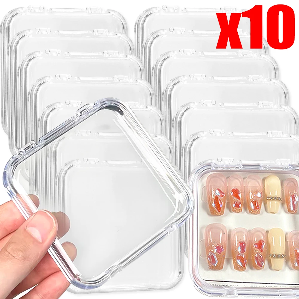 10/5/1x Square Nail Storage Box Acrylic Transparent Container  Portable Jewelry Rings Earring Bracelet Badge Nail Packaging Case