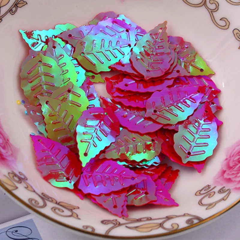 50Pcs 13*24mm AB Color Leaf Loose Sequins  With 2 Hole Paillettes Sewing Wedding Craft DIY Garment Lentejuelas Accessory