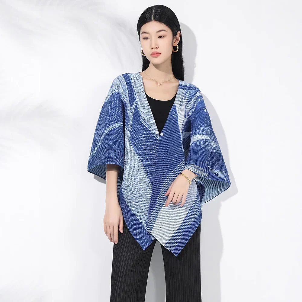 Miyake Pleated Shirt Loose Lapel Oversized Jackets Art Pleated Printed Loose Large Size Versatile Coat Shawl