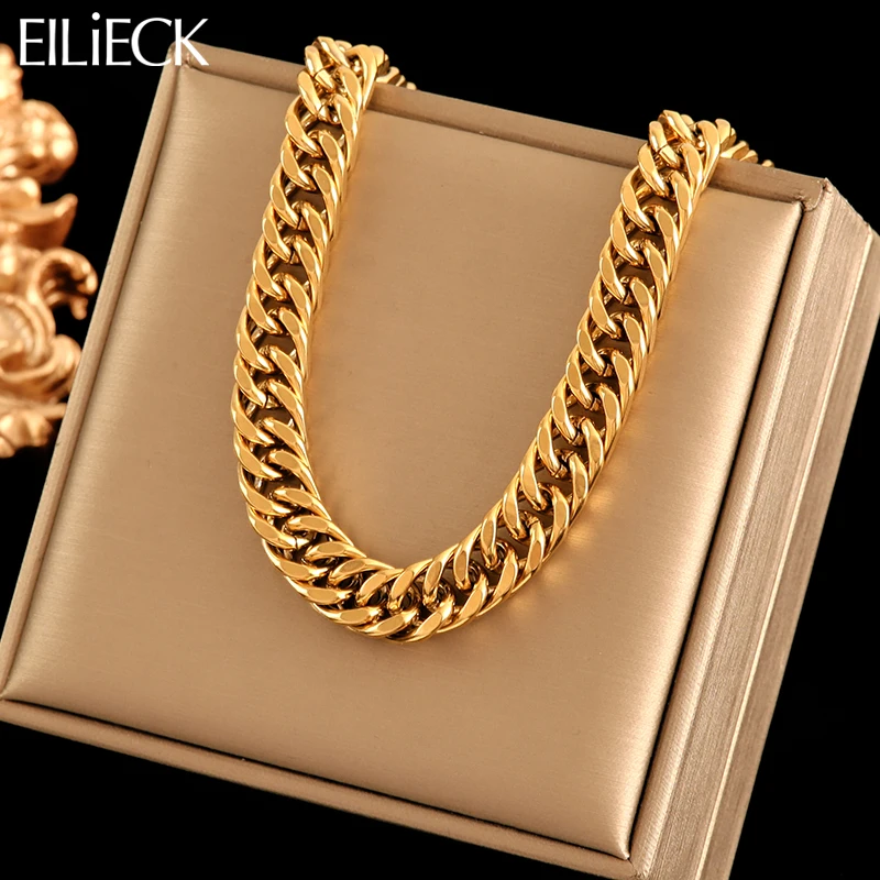 EILIECK 316L Stainless Steel Gold Color Thick Chain Necklace For Women New Punk Waterproof Neck Chain Jewelry Gift Party Collar