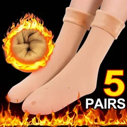 Winter Warm Socks Women Thicken Thermal Wool Cashmere Floor Sleeping Socks Black Skin Seamless Snow Sock Soft Velvet Socks