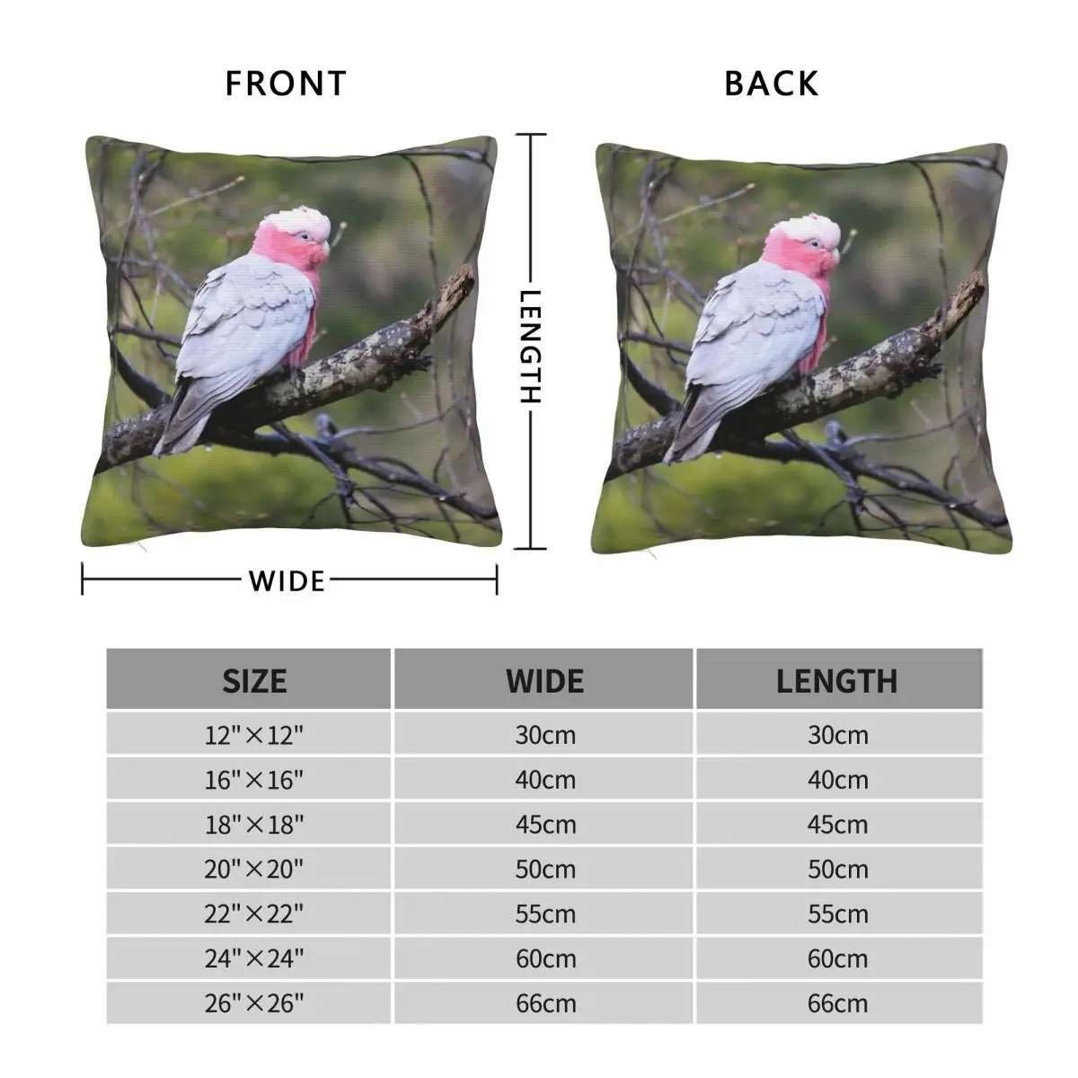 Australian Galah Parrot Square Pillowcase Polyester Linen Velvet Printed Zip Decor Throw Pillow Case Car Cushion Cover 45x45