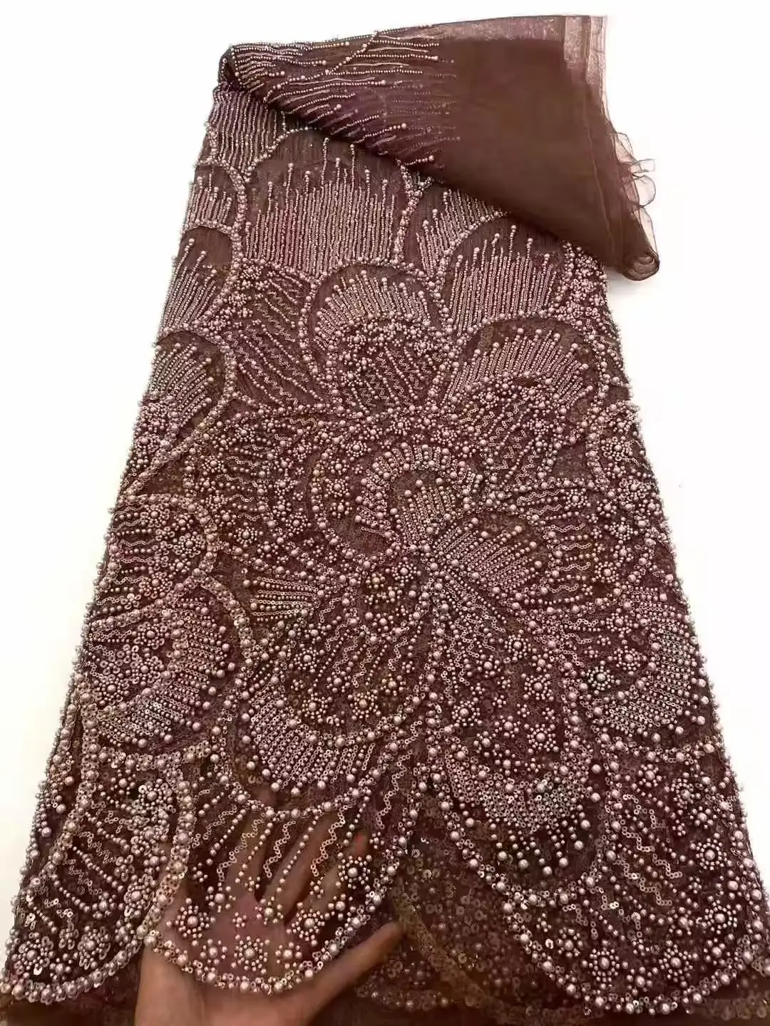

African Tulle Bead Fabric for Wedding Dresses, Nigerian Beads, Sequins Lace Fabric, French Fashion, Hot Sale, 2026
