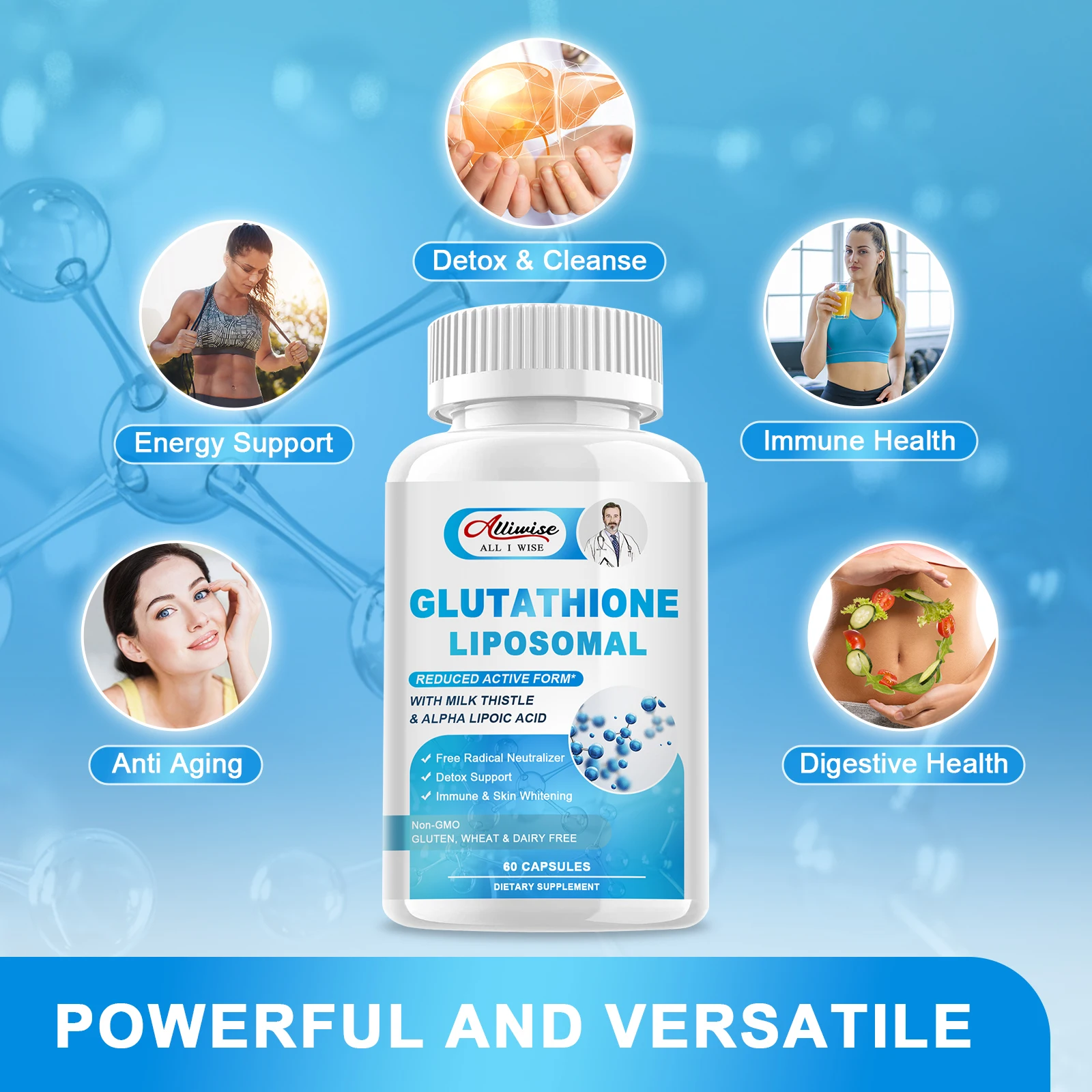 Alliwise Liposomal Glutathione pills Antioxidant Skin health Supplement, Healthy Skin Care, Hair, Nails, Immune Support