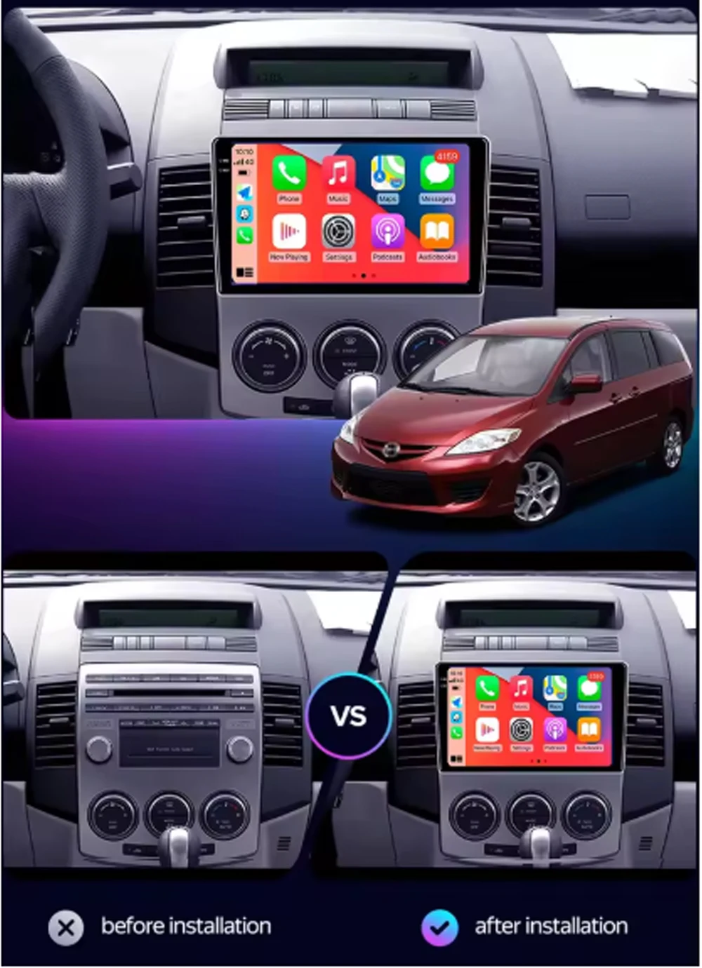 Android 16 Carplay Auto For MAZDA 5 2005 2006 2007 2008 - 2010 Car Radio Multimedia Video Player Navigation GPS 360 Camera 4G