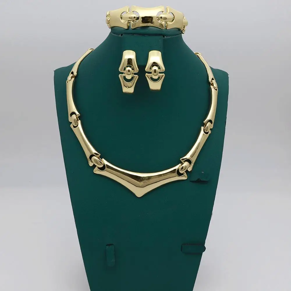 

Роскошный винтажный ювелирный набор с позолотой 18K и геометрическими фигурами - Гипоаллергенное ожерелье, серьги, браслет (трио), прочный подарок